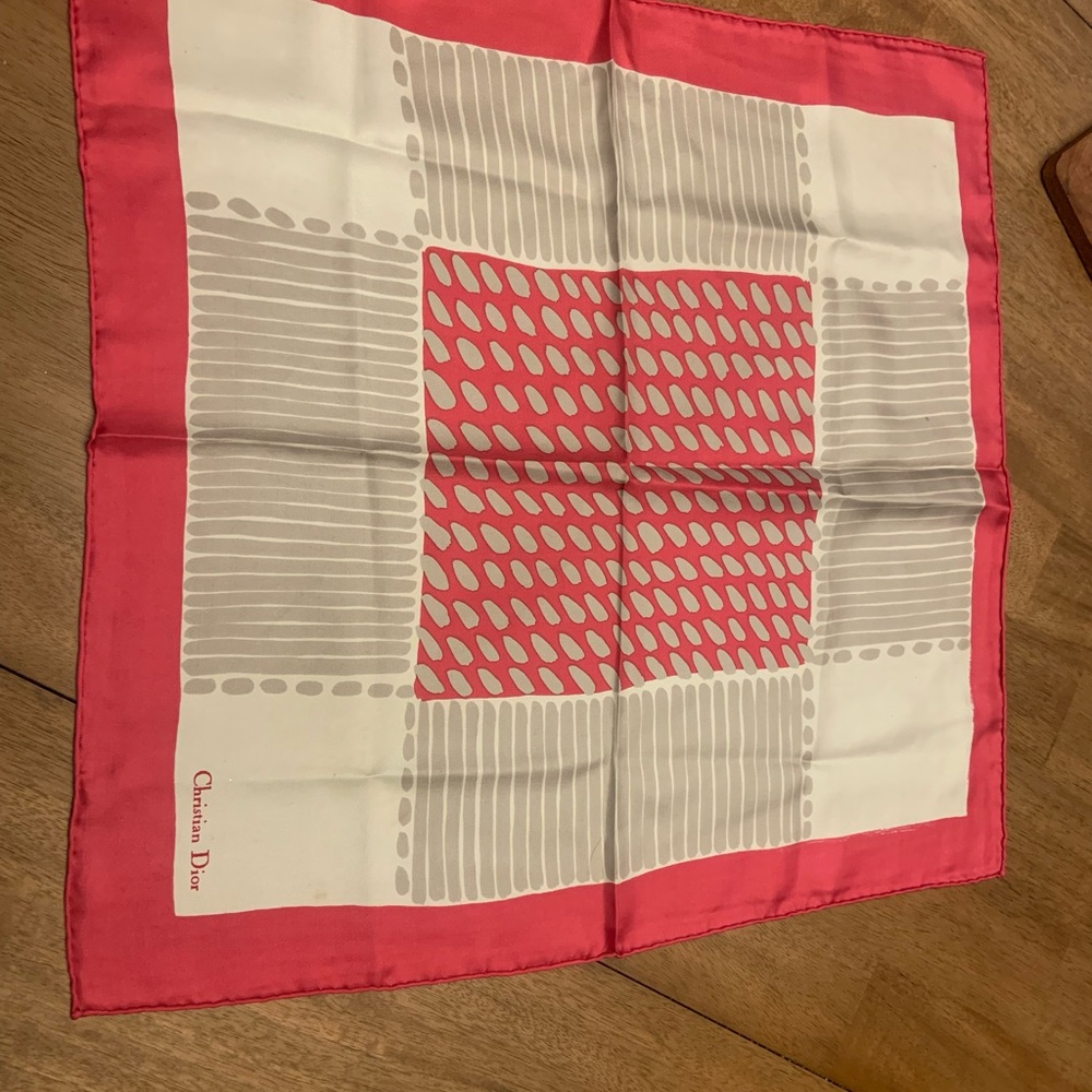 Christian Dior Pink and White Silk Scarf